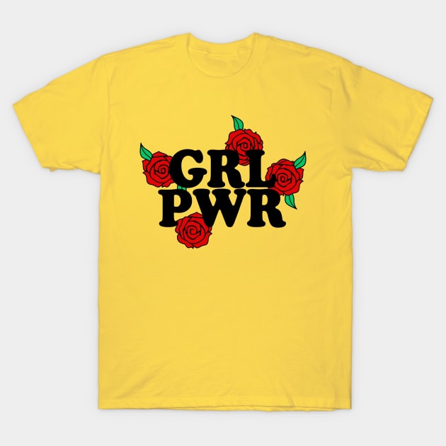 GRL PWR - Typographic/Rose Design T-Shirt by DankFutura